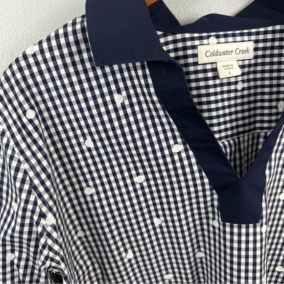 Coldwater Creek Blue White Checkered Picnic Tunic Shirt Size Large - Picture 9 of 14